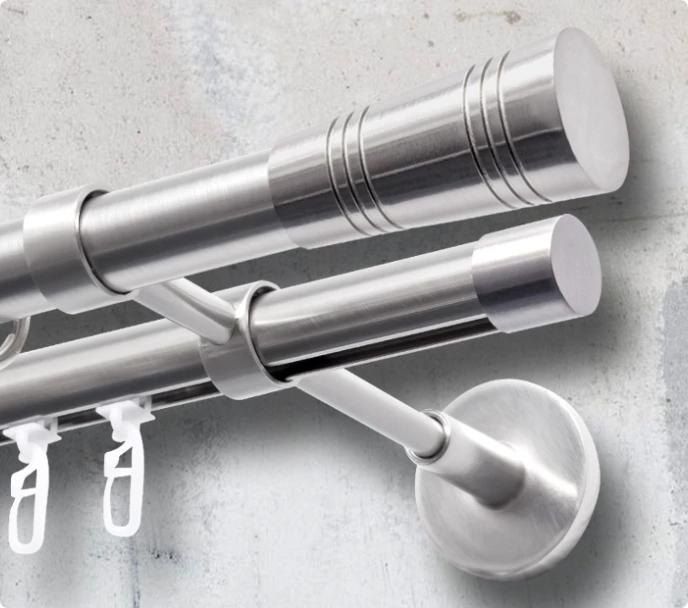 Gardinenstange mit zwei Läufen, Wandhalterung und Gardinenhaken