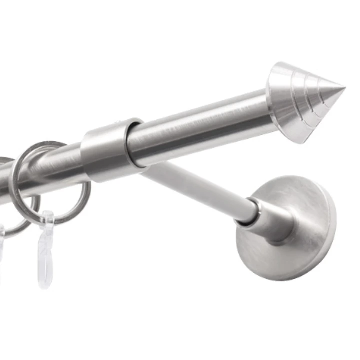 Einlauf Gardinenstange in Silber mit Wandhalterung und Gardinenringen