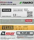 Typenschilder der Dachfensterrollos